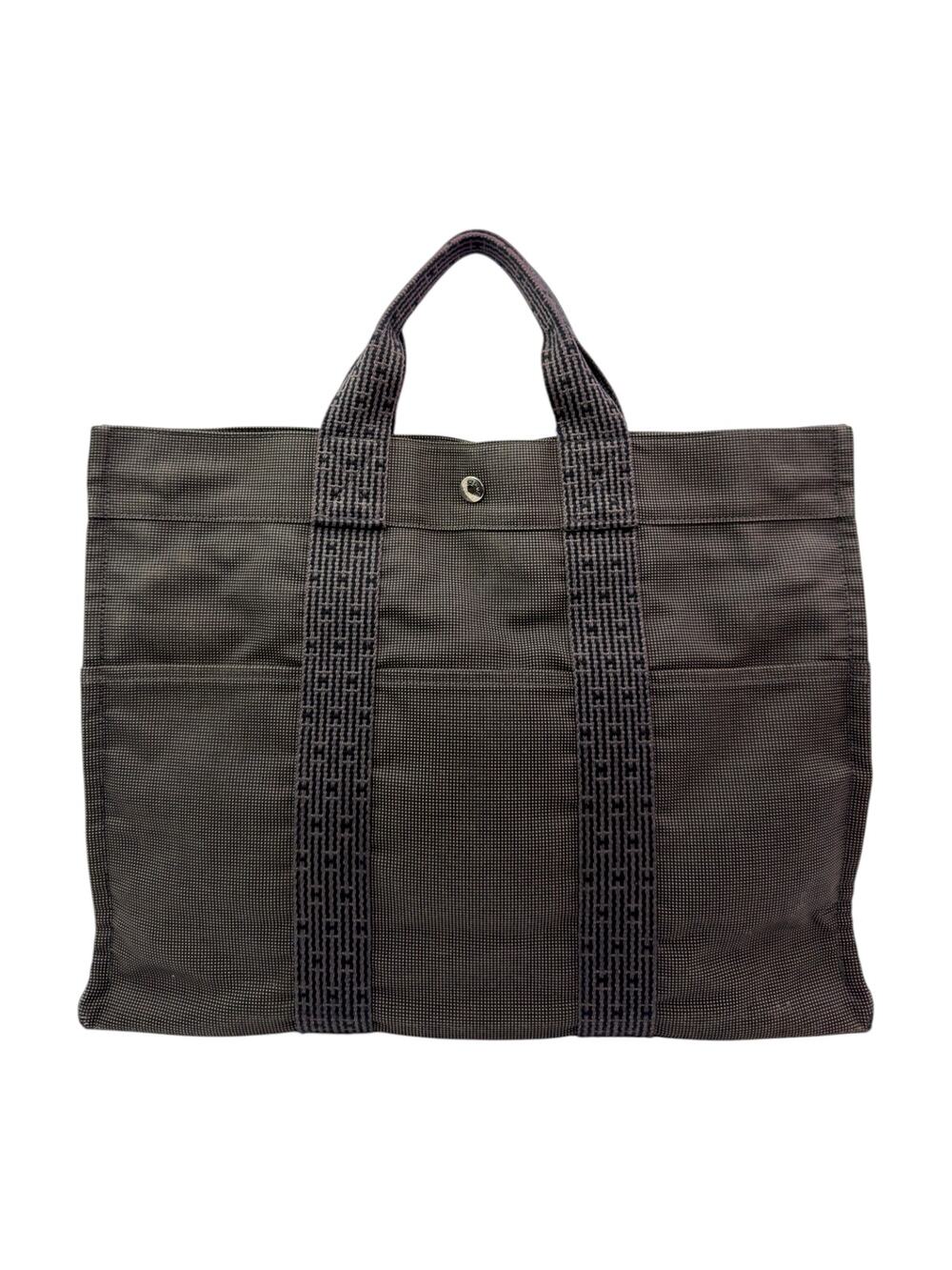 Vintage Hermès Herline MM Zip Tote Gray Canvas H Logo Cabas Bag France